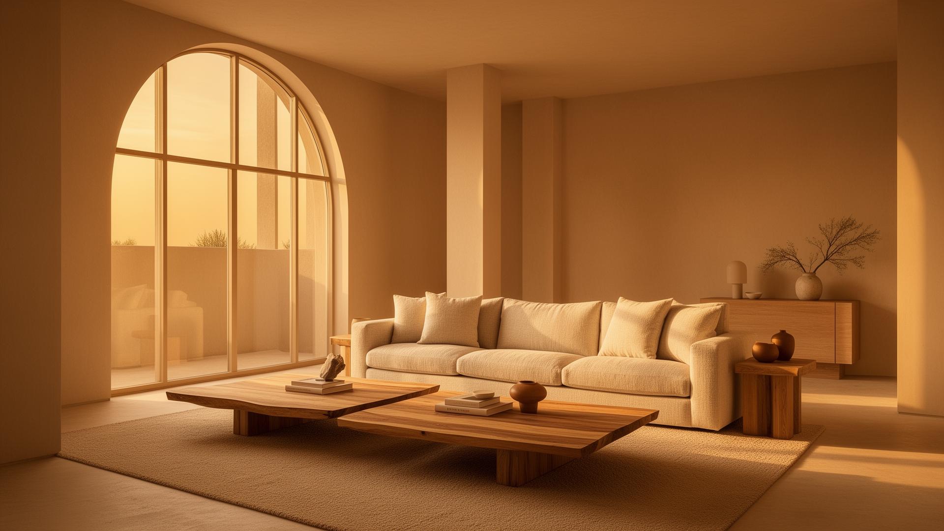 Interior contemporâneo com luz quente